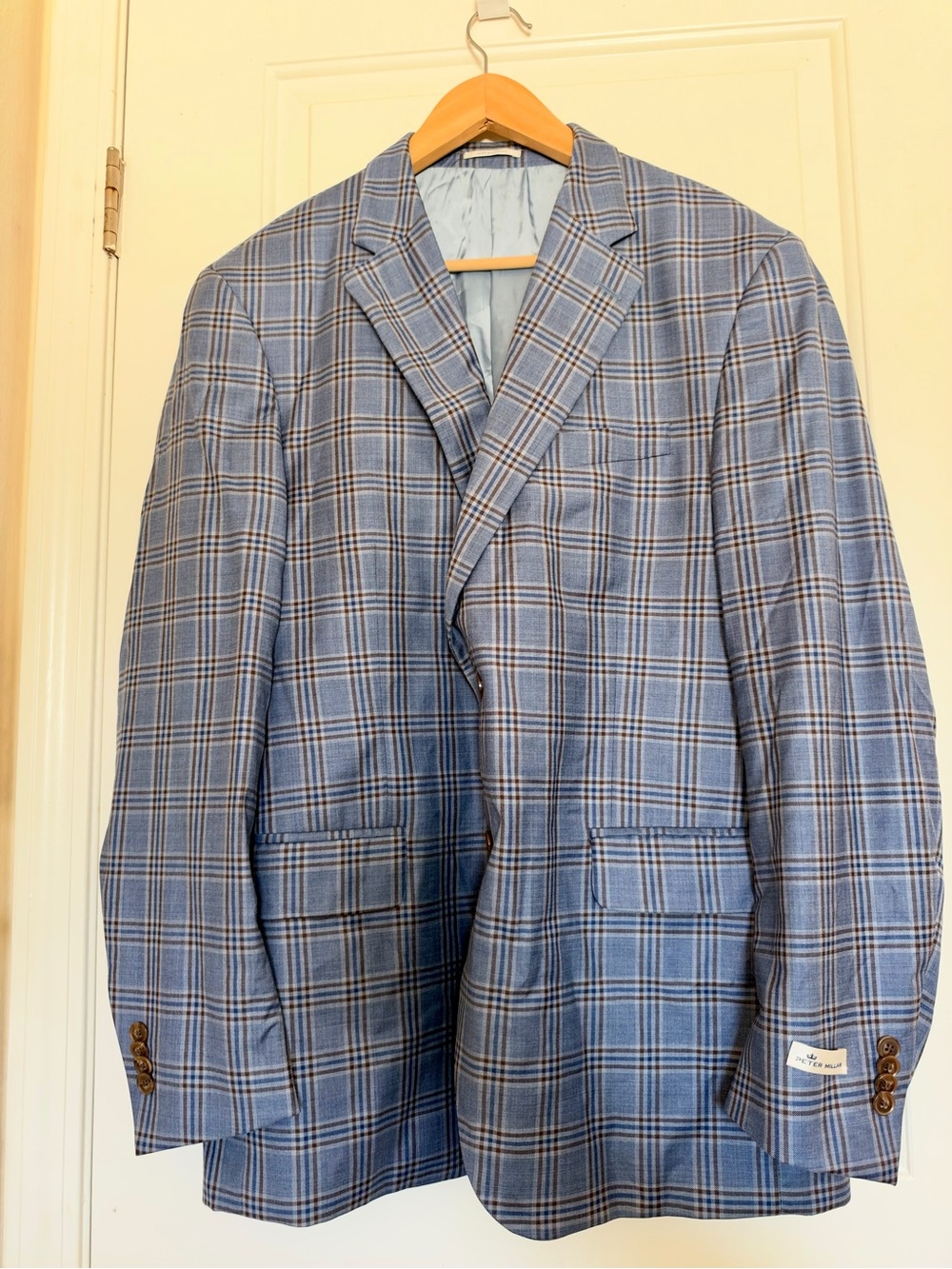 Peter Millar 44R 100% Wool Plaid Sport Coat Blazer Made Canada Mens